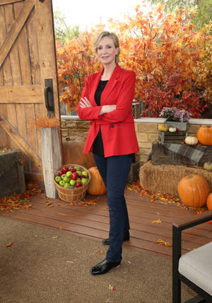 Jane Lynch Red Coat Autumn Wallpaper