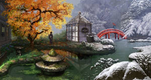 Japanese Garden Paint Art Wallpaper