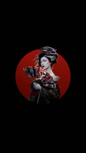 Japanese Geisha In A Serene Amoled Setting Wallpaper