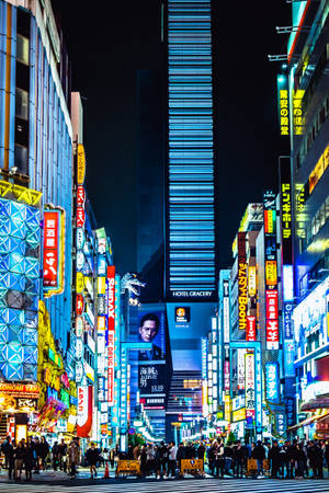 Japanese Hd Colorful City At Night In Tokyo Wallpaper