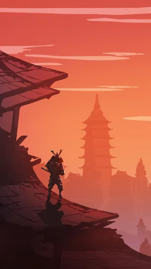 Japanese Samurai Sunset Temple Wallpaper