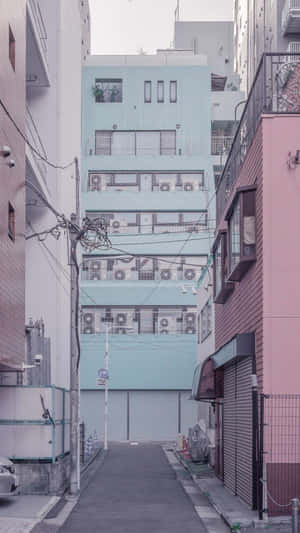 Japanese Street Pink Building Car Park Wallpaper