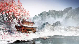 Japanese Temple At Twilight During Winter Wallpaper