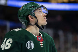 Jared Spurgeon In Action At The Xcel Energy Center. Wallpaper