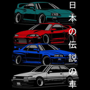 Jdm Art Colored Cars Poster Wallpaper