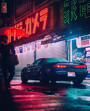 Jdm Car On Rainy Night Wallpaper