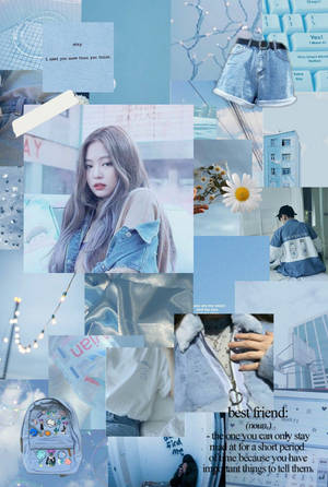 Jennie Kim Blue-themed Aesthetic Wallpaper