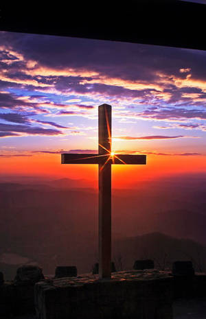 Jesus Cross Purple And Orange Sunset Wallpaper
