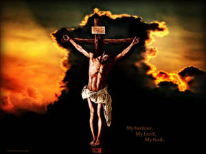 Jesus On Cross With Black Clouds Wallpaper