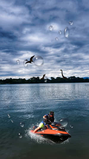 Jet Ski With Dinosaurs Wallpaper