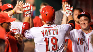 Joey Votto Cheering And High Fiving Wallpaper