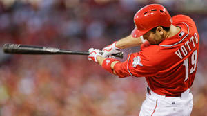 Joey Votto Mid-swing Red Uniform Wallpaper