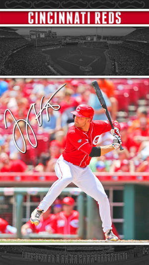 Joey Votto Posing With Bat Signed Wallpaper