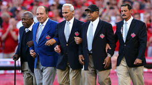 Johnny Bench With Baseball Legends Wallpaper