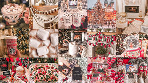 Joyful Christmas Collage In Red And White Theme Wallpaper