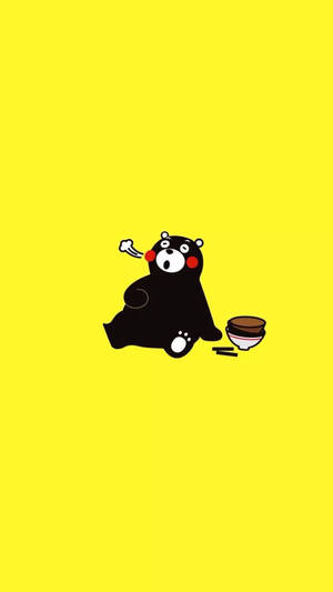 Joyful Kumamon Toy With Delectable Japanese Food Bowls Wallpaper