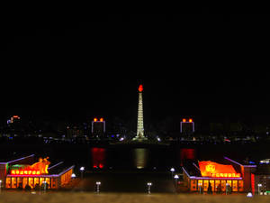 Juche Tower Pyongyang At Night Wallpaper