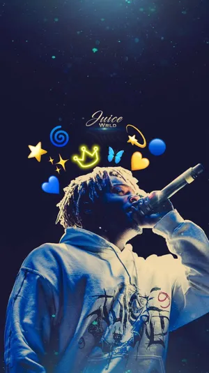 Juice Wrld Art Black And Blue Emojis Wallpaper