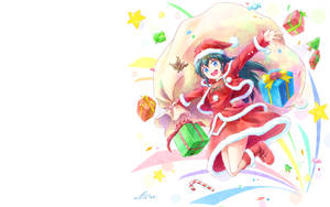 Jumping Anime Girl Christmas Background Wallpaper