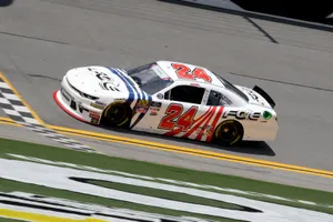 Justin Haley Celebrating Victory At Daytona International Speedway Wallpaper