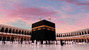 Kaaba Cloudy Pink Sky Wallpaper