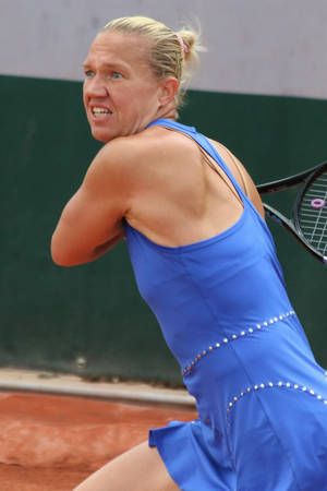 Kaia Kanepi In Blue Dress Wallpaper