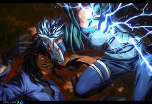 Kakashi And Obito Square Up In An Intense Fight. Wallpaper