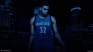Karl-anthony Towns Blue Minnesota Jersey Wallpaper