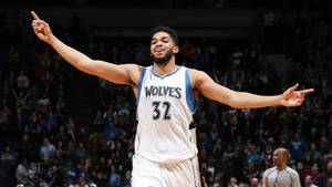 Karl-anthony Towns Celebrating On Court Wallpaper