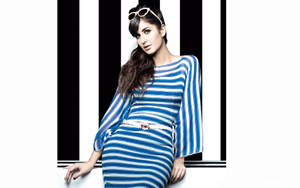 Katrina Kaif Blue Striped Outfit Wallpaper