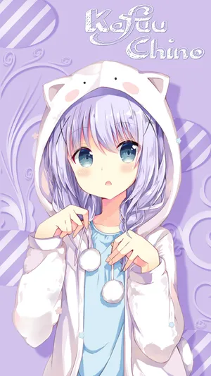 Kawaii Anime Kafuu Chino In Rabbit Hoodie Wallpaper