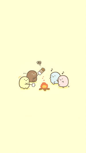 Kawaii Cartoon Friends Camping Wallpaper