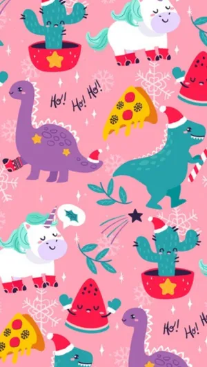 Kawaii Christmas Plants And Animals Wallpaper