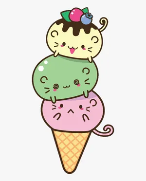 Kawaii Cute Animals Ice Cream Wallpaper