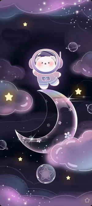 Kawaii Purple Bear Astronaut Wallpaper