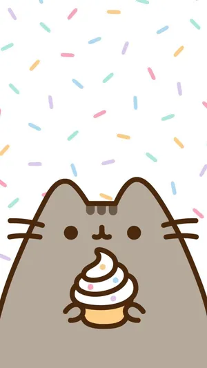 Kawaii Pusheen Cat Cupcake Wallpaper