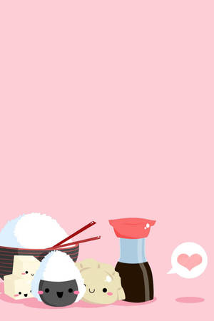 Kawaii Sushiand Soy Sauce Illustration Wallpaper