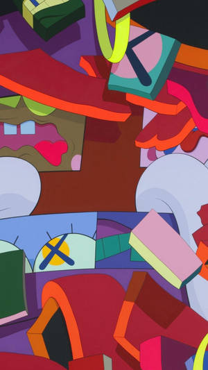 Kaws Character Abstract Paint Wallpaper