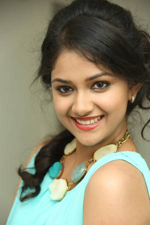 Keerthi Suresh Profile Shot In Teal Dress Hd Wallpaper