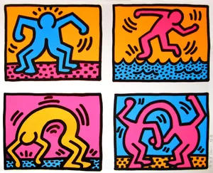 Keith Haring Four Panel Artwork Wallpaper