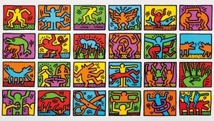 Keith Haring Vibrant Pop Art Tiles Wallpaper