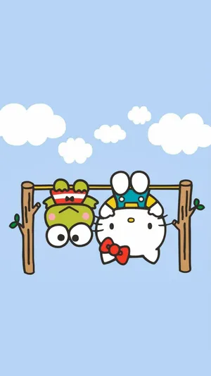Keroppi And Hello Kitty Playing Wallpaper