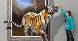 Kid With Ambiguous Tiger Illustration Wallpaper