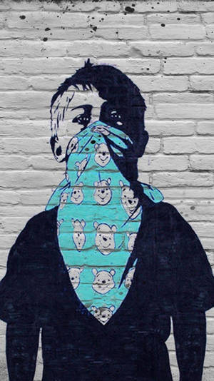 Kid With Cloth Mask Graffiti Iphone Wallpaper