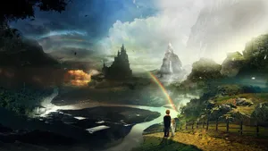 Kids And Rainbow Fantasy Art Wallpaper