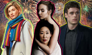 Killing Eve Cast Fireworks Backdrop Wallpaper