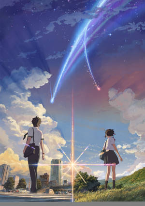 Kimi No Na Wa Couple With Comet Wallpaper