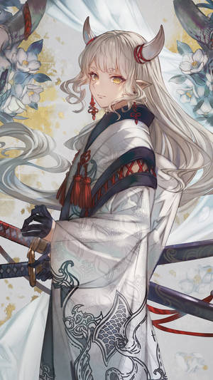 Kimono Worn By An Anime Girl Phone Wallpaper