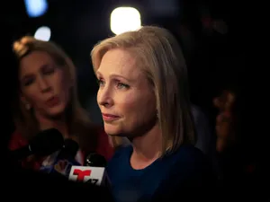 Kirsten Gillibrand During A Serious Interview Wallpaper