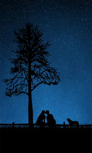 Kissing Under The Tree Love Story Wallpaper